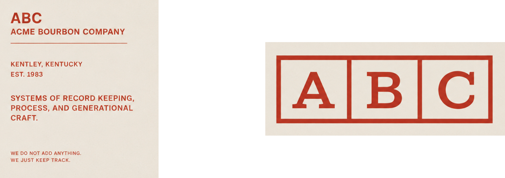 ABC Acme Bourbon Company identity system with logo and red type